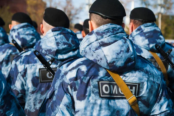 Russische Polizisten Uniform Text Russischer Sprache Spezialeinheit Der Polizei Omon — Stockfoto