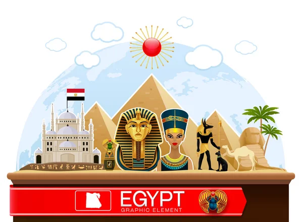 Egipto viajes y puntos de referencia vector — Vector de stock