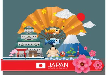 Japonya Infographic seyahat yeri ve Simgesel Yapı vektör çizim