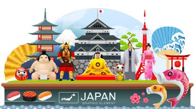 Japonya Infographic seyahat yeri ve Simgesel Yapı vektör çizim