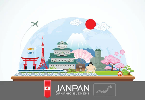 Janpan infographic utazási hely és landmarkvector illusztráció — Stock Vector