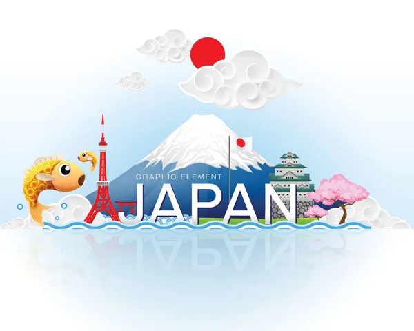 Japón infografía viaje lugar y punto de referencia Vector Ilustración — Archivo Imágenes Vectoriales