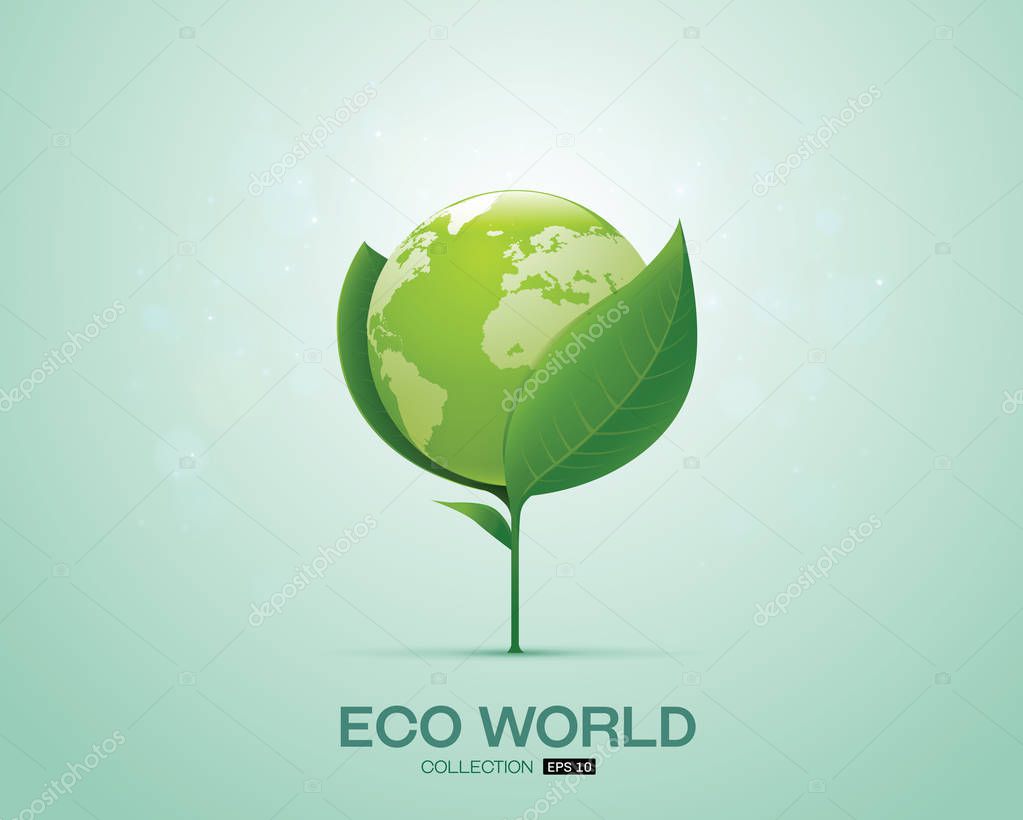 world on leaf eco world green world vector