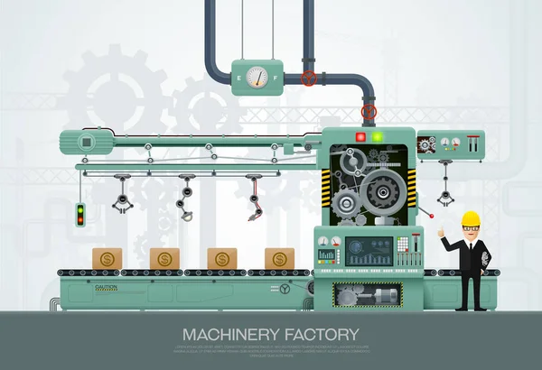 Máquina industrial Ingeniería de equipos de construcción de fábrica ve — Vector de stock
