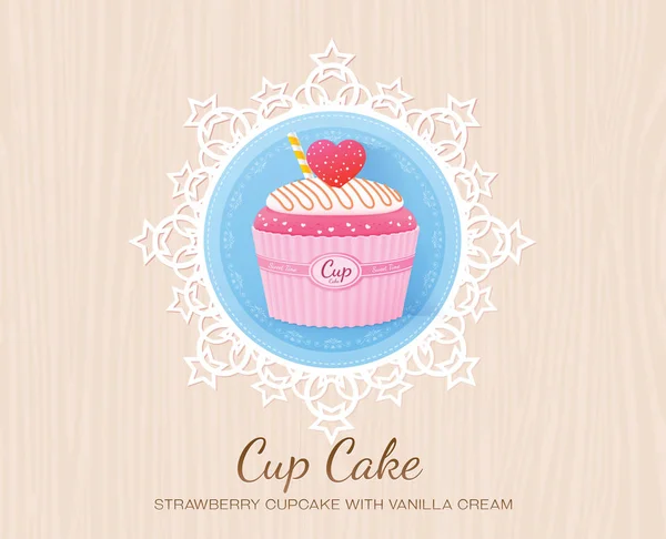 Erdbeer-Cupcake mit Vanillecreme-Vektorillustration — Stockvektor