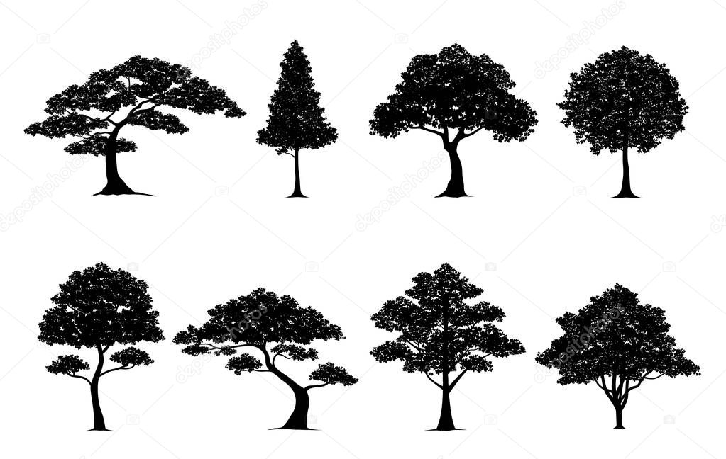 silhouette tree set vector illustration