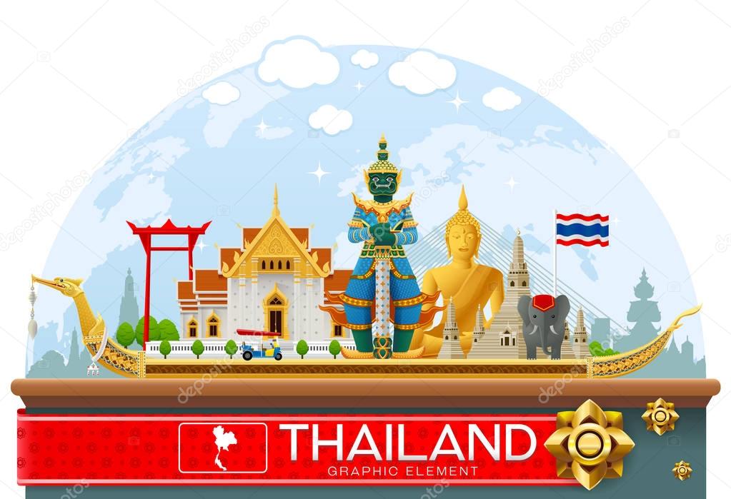 thailand landmark and art background vector illustration