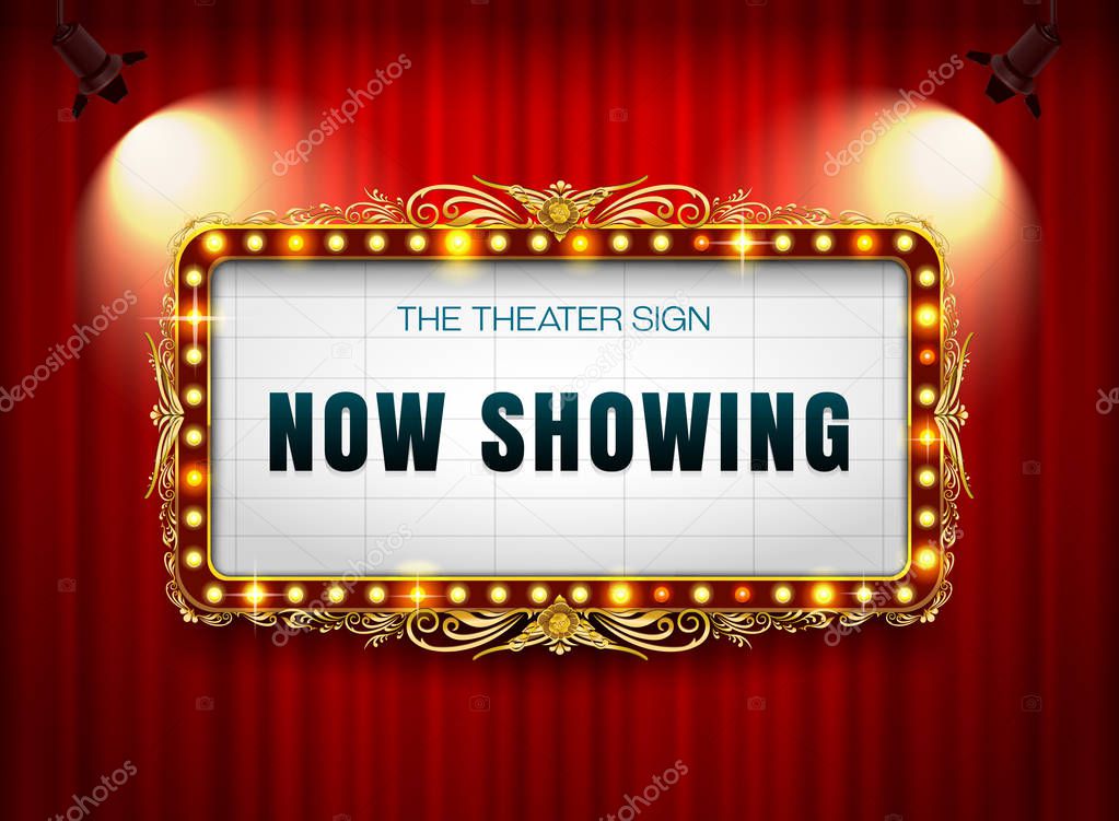 theater sign on curtain vector illustration