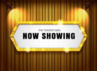 perde spot ile tiyatro işareti altın çerçeve