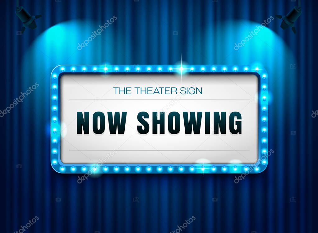 theater sign on curtain with spotlight