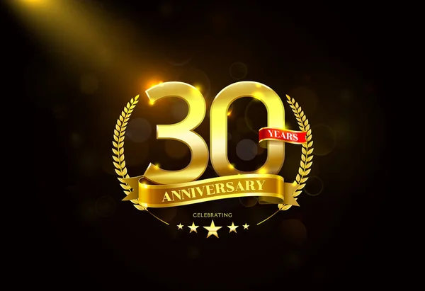 30 Anos Aniversário com coroa de louro Golden Ribbon — Vetor de Stock