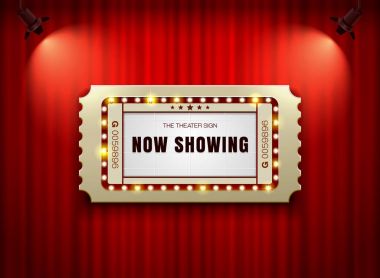 Tiyatro işareti bilet perde Spot arka plan üzerinde