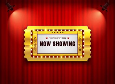 Tiyatro işareti bilet perde Spot arka plan üzerinde