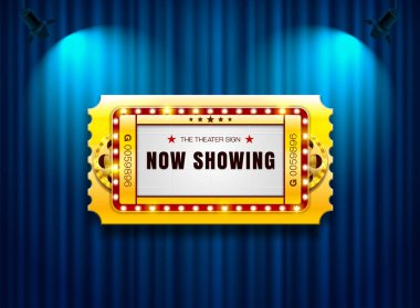 Tiyatro işareti bilet perde Spot arka plan üzerinde