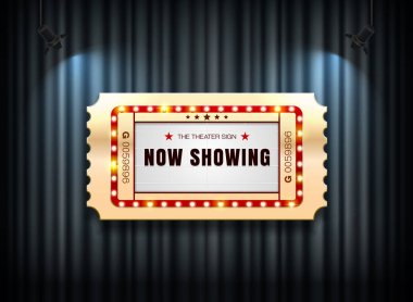 Tiyatro işareti bilet perde Spot arka plan üzerinde