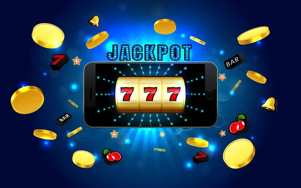 Jackpot lucky wins golden slot machine casino on mobile phone wi — Stock Vector