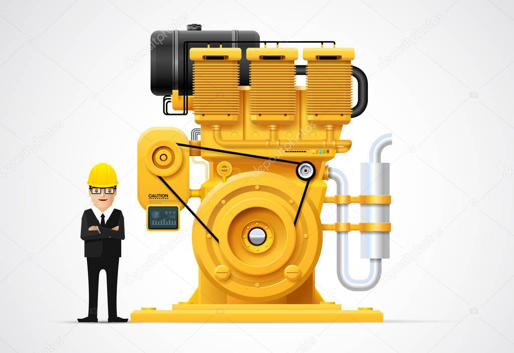 Industrial engine machinery factory engineering construction equipment vector illustration