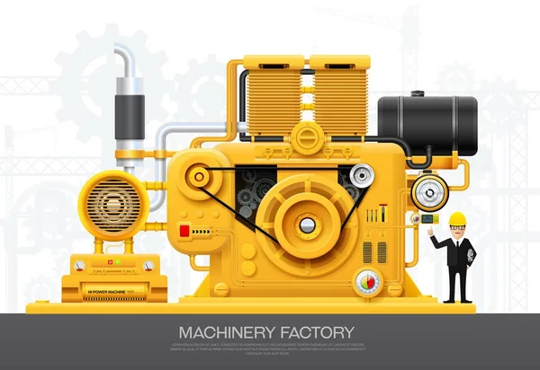 Motor de máquina industrial Equipo de construcción de fábrica motor — Archivo Imágenes Vectoriales