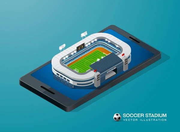 Estadio de fútbol en el teléfono inteligente isométrico — Archivo Imágenes Vectoriales