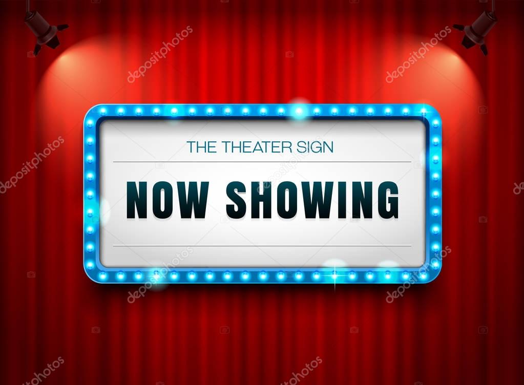 theater sign on curtain with spotlight