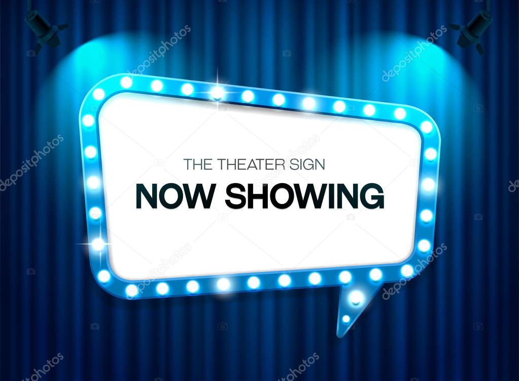 theater sign on curtain background with spotlight