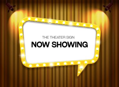 Tiyatro işaret üstünde perde arka plan spot ile