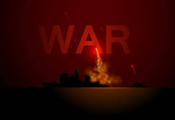Lancement de missiles de navires de guerre en mer — Image vectorielle
