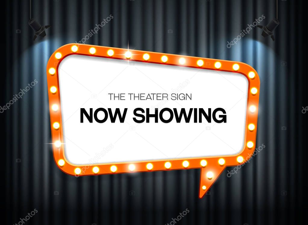 theater sign on curtain background with spotlight