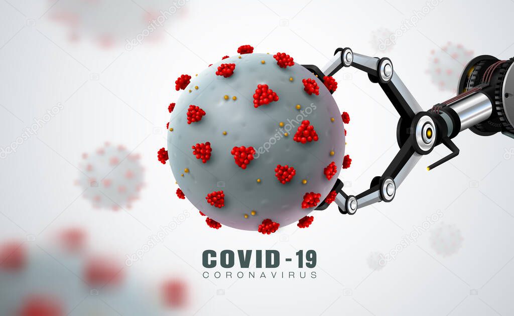 nano robot hand ai with corona virus covid 19 in realistic style in microscope monitor vector illustration