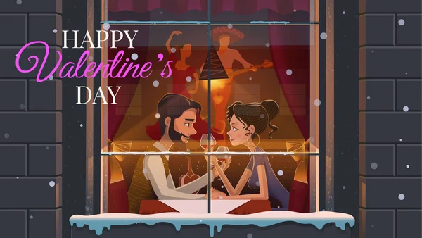 Sevgililer günü. Adam ve kız temalı Meksika restoran romantik bir toplantıda. — Stok Vektör