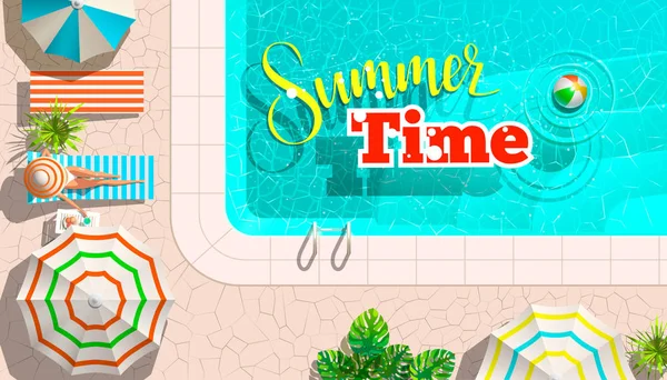 Piscine et salons avec annonce de vente d'été — Image vectorielle