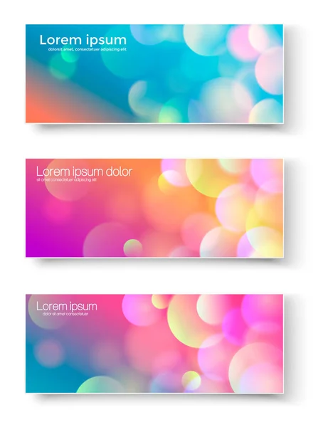 Conjunto de banners con círculos abstractos. Ilustración vectorial de pancartas o volantes con círculos de luz abstractos de diferentes colores . — Vector de stock