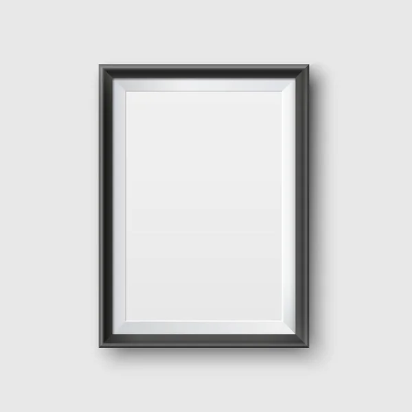 Realistische lege zwarte Foto Frame Mockup. Realistische lege zwarte fotolijst, geïsoleerd op een neutrale grijze achtergrond. — Stockvector