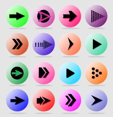 Siyah okları kümesi. Ok işareti Icon set. Basit daire şekli ben