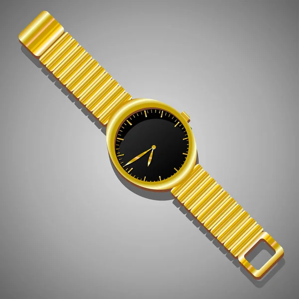 Złoty zegarek na szarym tle. Grafika wektorowa — Wektor stockowy