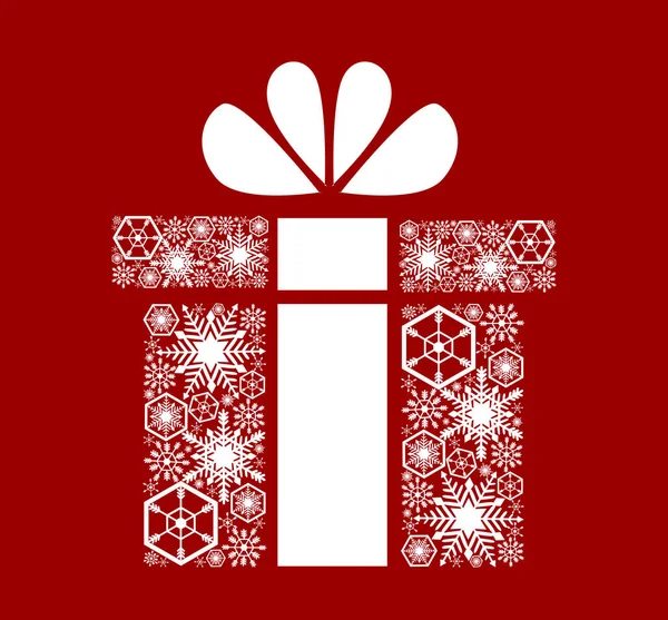 Navidad, regalo de Año Nuevo. Copos de nieve blancos sobre fondo rojo — Vector de stock