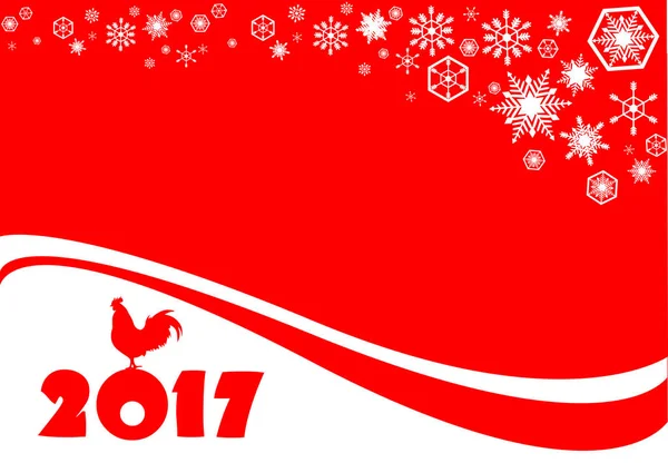 Año del gallo. Tarjeta de Navidad con un gallo sobre fondo rojo . — Vector de stock