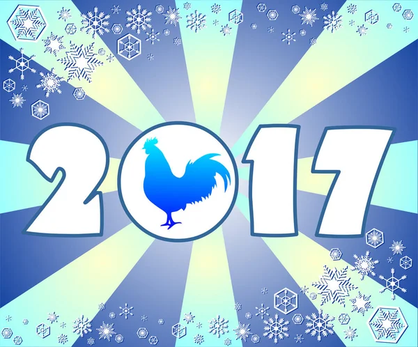 Ilustração para o galo de ano novo em um fundo azul com — Vetor de Stock