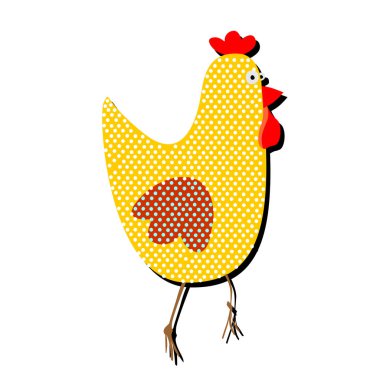 Beyaz bir arka plan üzerinde desenli tavuk. Komik resmi bir