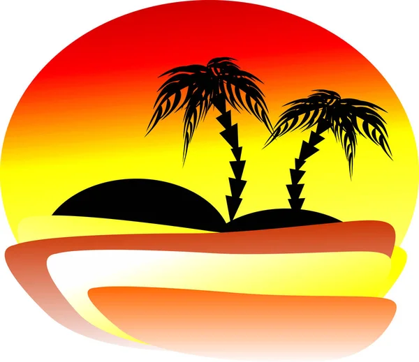 Le magnifique coucher de soleil au bord de la mer avec deux palmiers sur le — Image vectorielle
