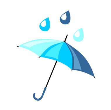 Güzel mavi şemsiye düz bir tarzda. Üzerine düşen raind vardır