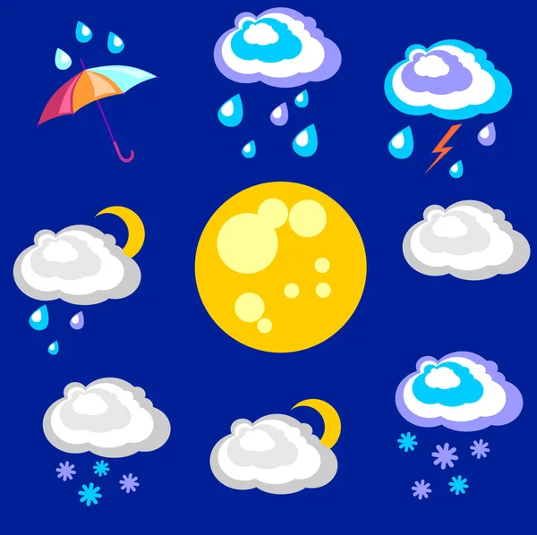 Previsão meteorológica. Gráficos bonitos e simples sobre precipitação — Vetor de Stock