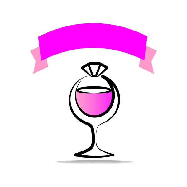 Nişan Partisi Için Logo Bir Bardak Şampanya Elmas Bir Yüzük — Stok Vektör