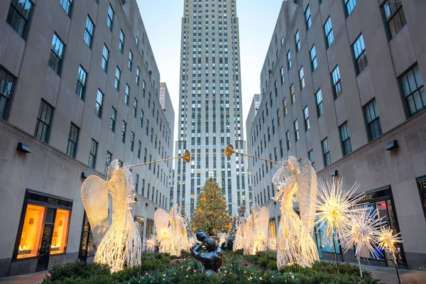 Dekorację świąteczną słynnego - centrum Rockefellera, Nyc — Zdjęcie stockowe