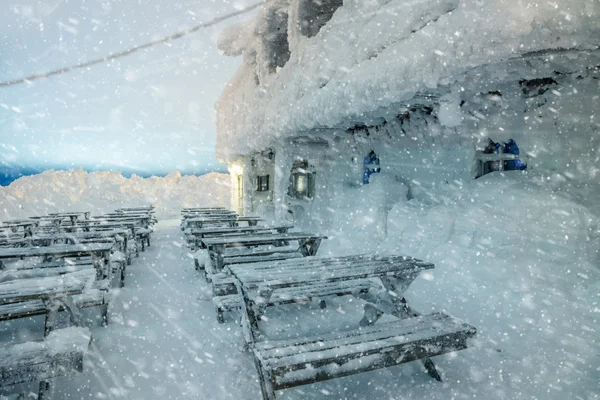 Farliga vinterväder på natten - snö, blizzard, kalla — Stockfoto