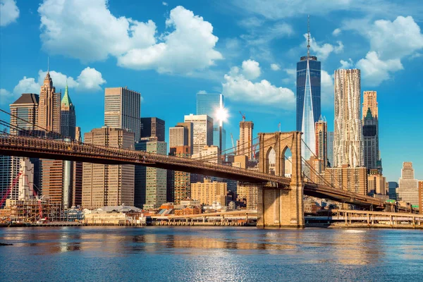 Skyline Del Centro Nueva York Brooklin Bridge Manhattan Luz Del — Foto de Stock