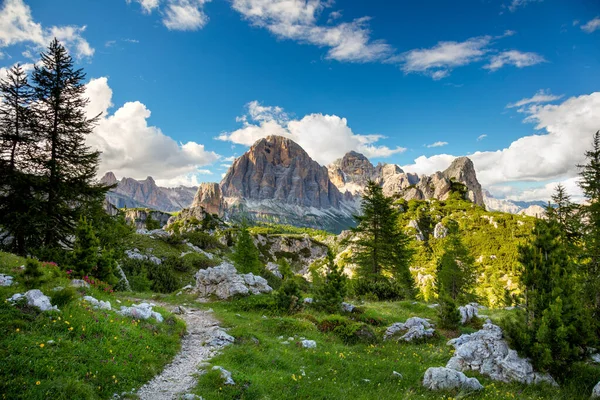 夏のイタリアアルプス山脈での小さな道とマウントの冒険の風景 — ストック写真