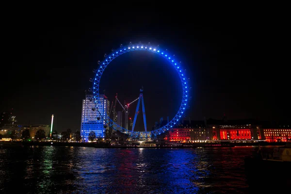 London Eye vista di notte Fotografia Stock