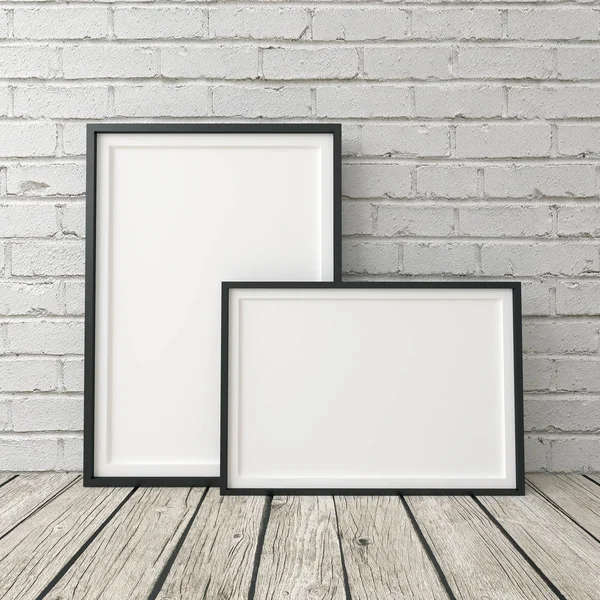 Poster frame mockup on brick background Stock Photo