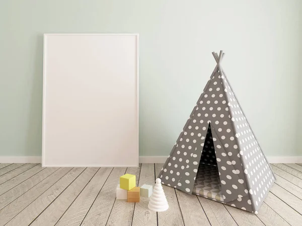 Poster Frame Mockup in Children Room Interior Stock Image